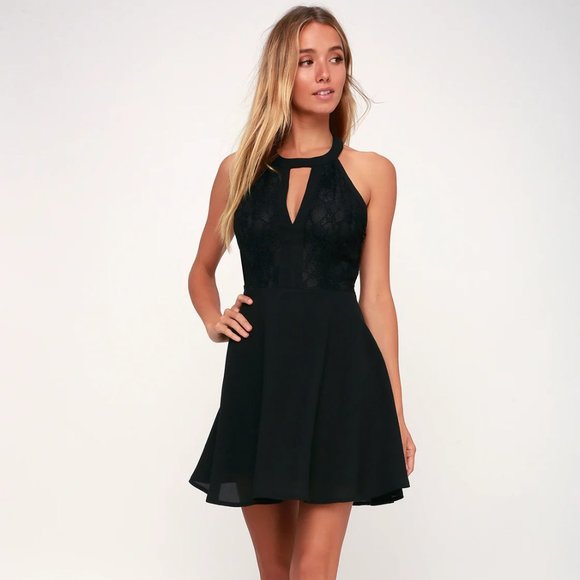Lulus Dresses & Skirts - LULU'S Ready to Party Black Lace Skater Dress